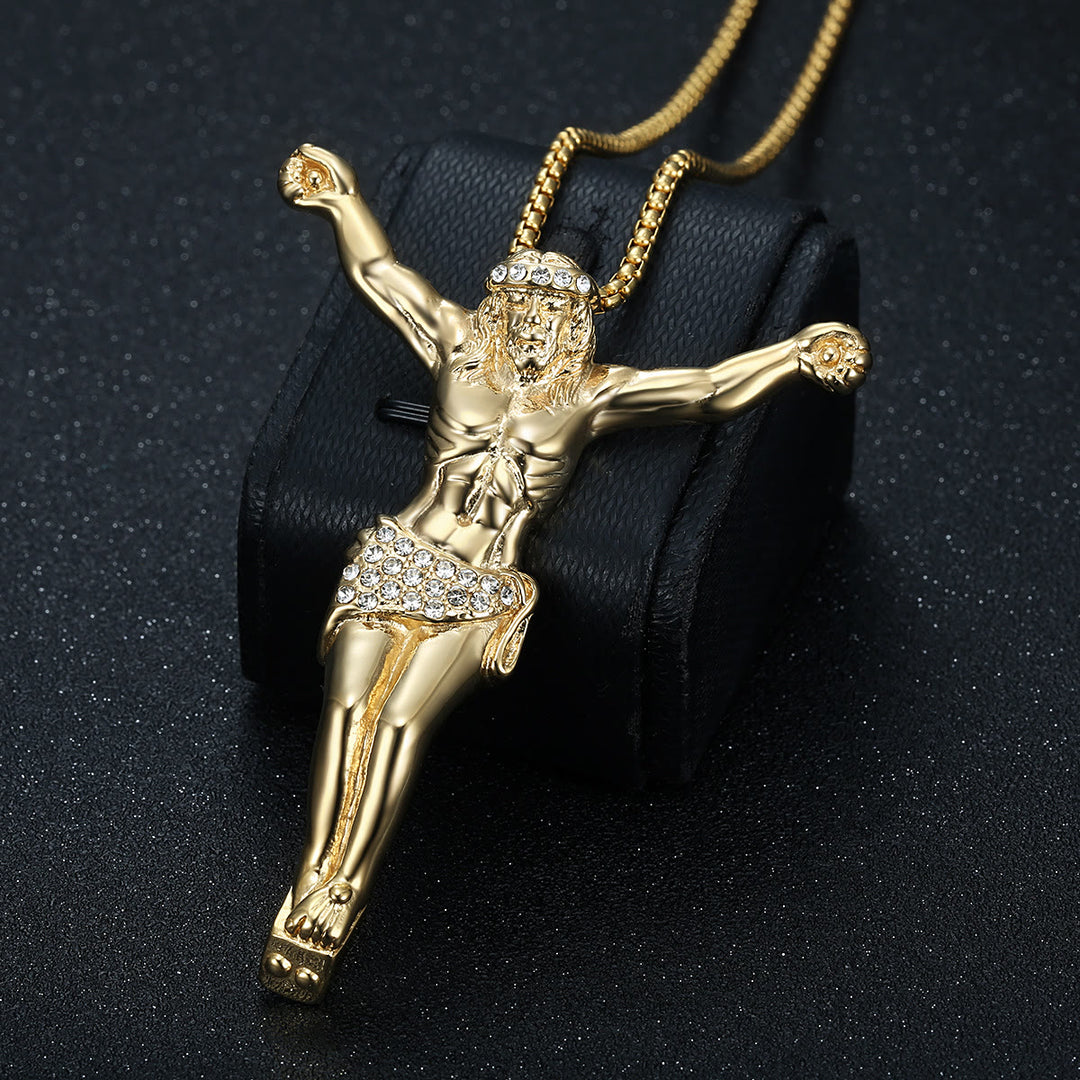 Christianartworkshop Funkelnde Jesus-Kruzifix-Kette: Zeichen sanften himmlischen Schutzes - Golden - image 0