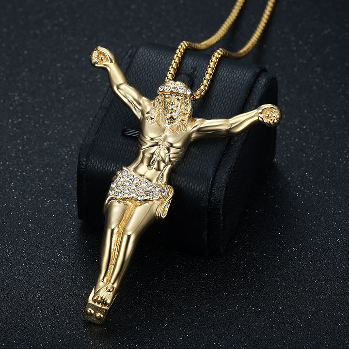 Christianartworkshop Funkelnde Jesus-Kruzifix-Kette: Zeichen sanften himmlischen Schutzes - Golden - image 0
