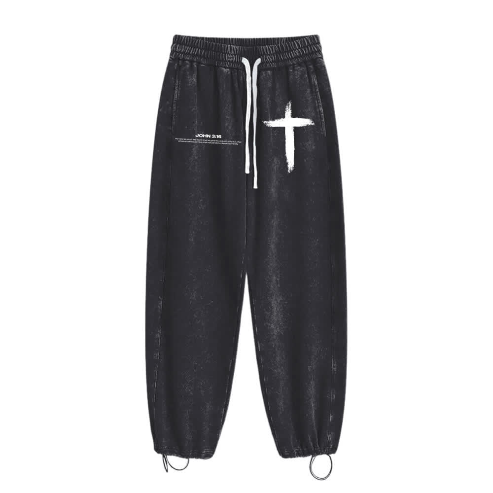 Christianartworkshop Pinselstrich-Kreuz Johannes 3:16 Bibelzitat Gewaschene Jogginghose - image 7
