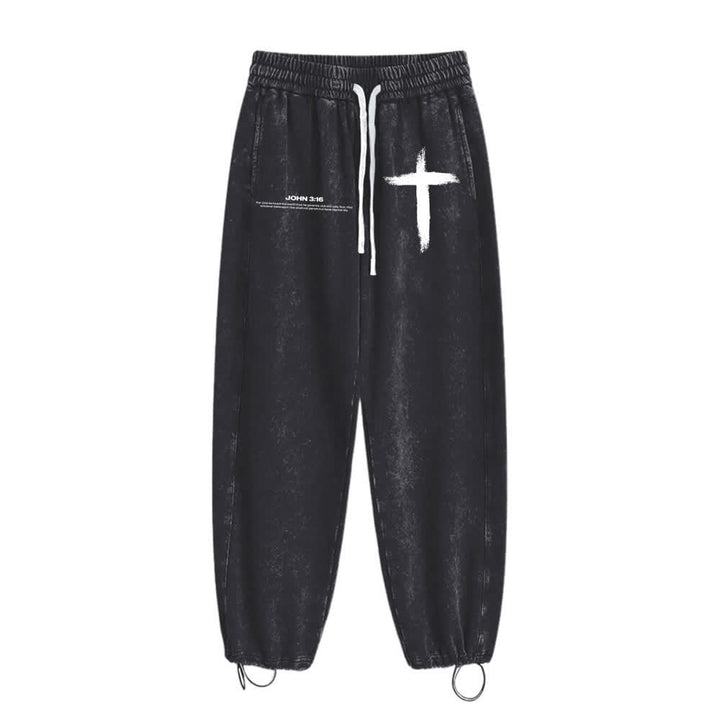 Christianartworkshop Pinselstrich-Kreuz Johannes 3:16 Bibelzitat Gewaschene Jogginghose - image 7