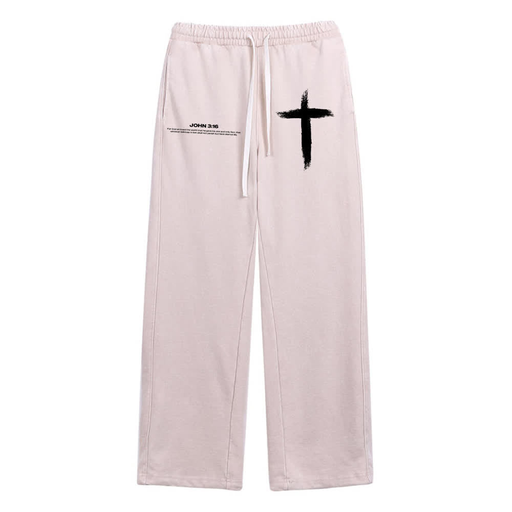 Christianartworkshop Pinselstrich-Kreuz Johannes 3:16 Bibelzitat Gewaschene Jogginghose - Aprikose - 2XL - image 17