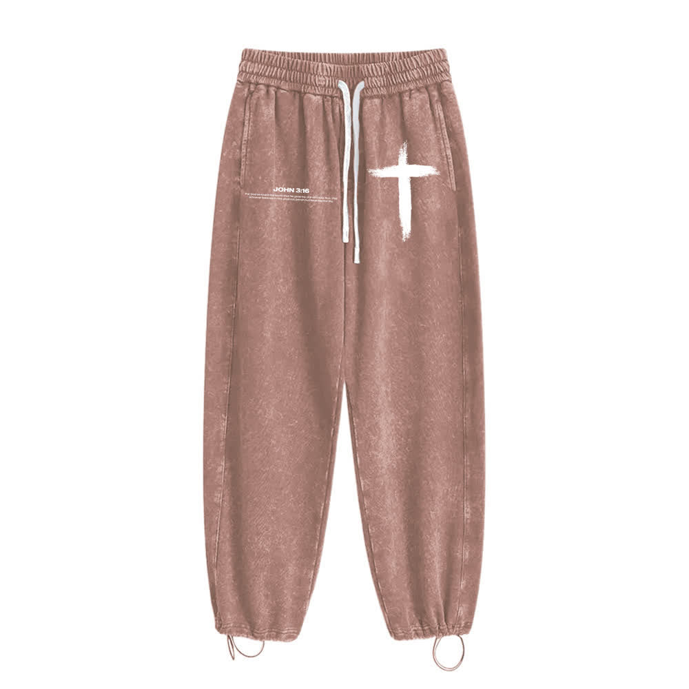 Christianartworkshop Pinselstrich-Kreuz Johannes 3:16 Bibelzitat Gewaschene Jogginghose - image 1