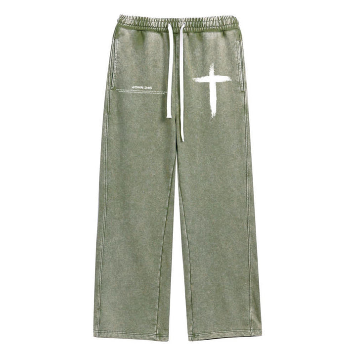 Christianartworkshop Pinselstrich-Kreuz Johannes 3:16 Bibelzitat Gewaschene Jogginghose - Armeegrün - 2XL - image 11