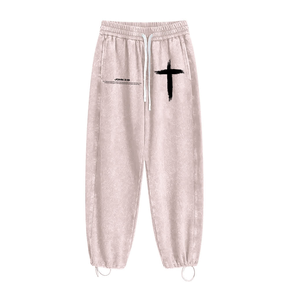 Christianartworkshop Pinselstrich-Kreuz Johannes 3:16 Bibelzitat Gewaschene Jogginghose - image 18