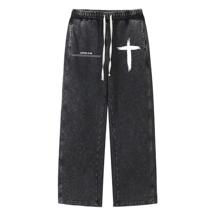 Christianartworkshop Pinselstrich-Kreuz Johannes 3:16 Bibelzitat Gewaschene Jogginghose - Schwarz - 2XL - image 6