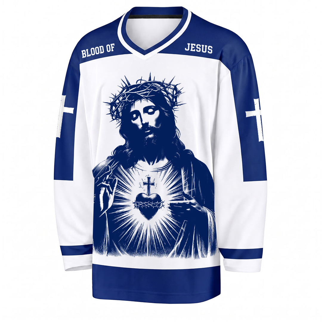 Christianartworkshop Blood of Jesus Sacred Heart Langarm-Hockeytrikot  - image 5