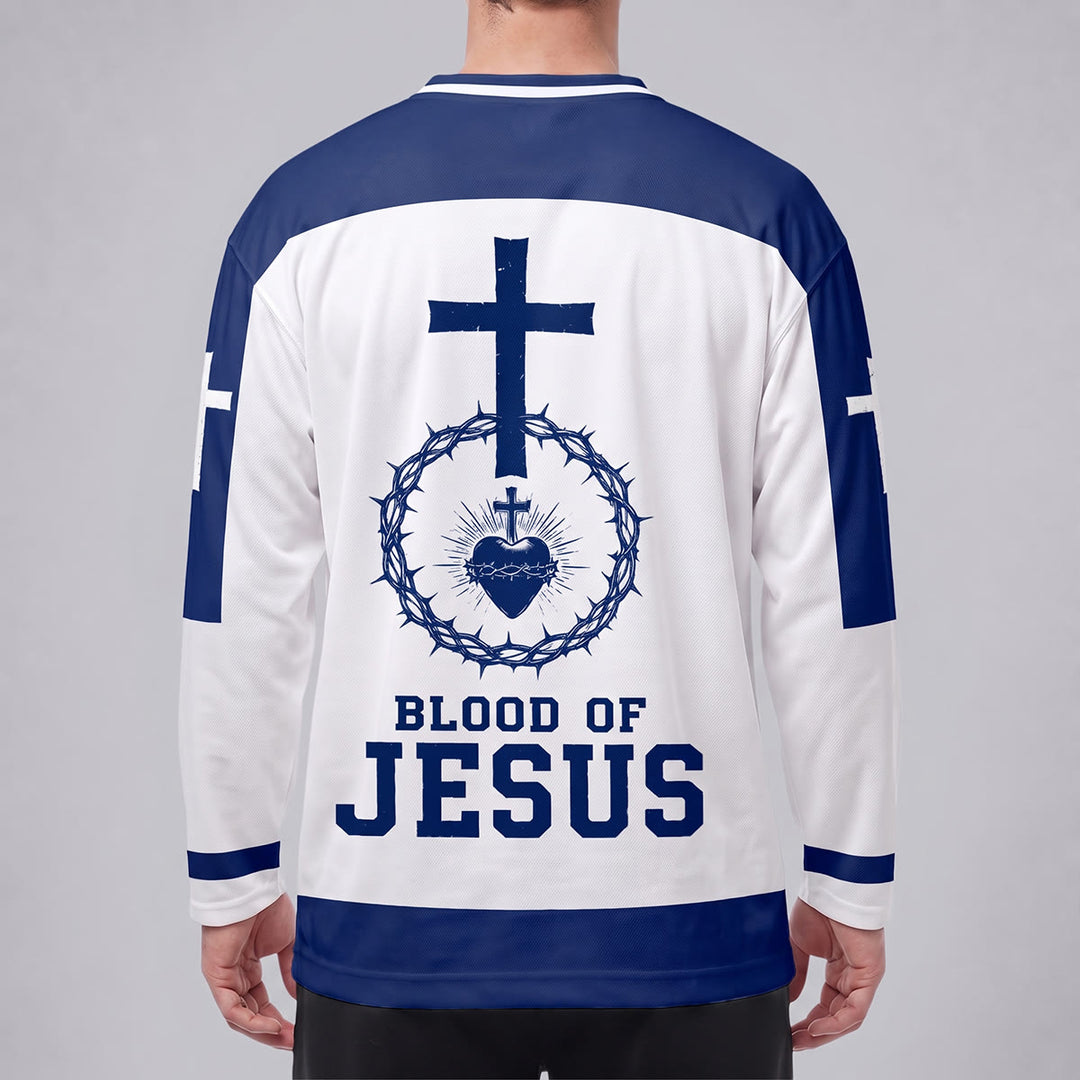 Christianartworkshop Blood of Jesus Sacred Heart Langarm-Hockeytrikot  - image 4