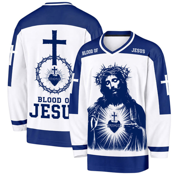 Christianartworkshop Blood of Jesus Sacred Heart Langarm-Hockeytrikot  - 5XL - image 0