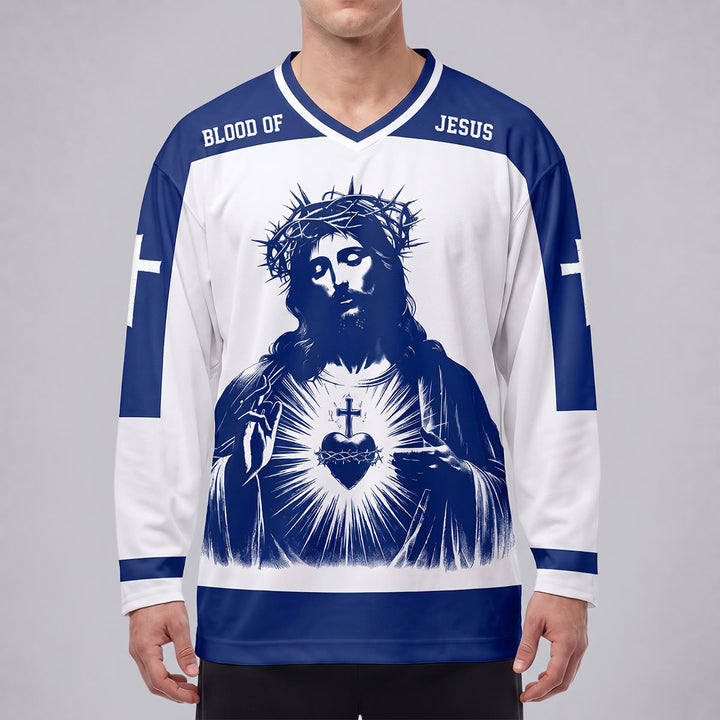 Christianartworkshop Blood of Jesus Sacred Heart Langarm-Hockeytrikot  - image 1