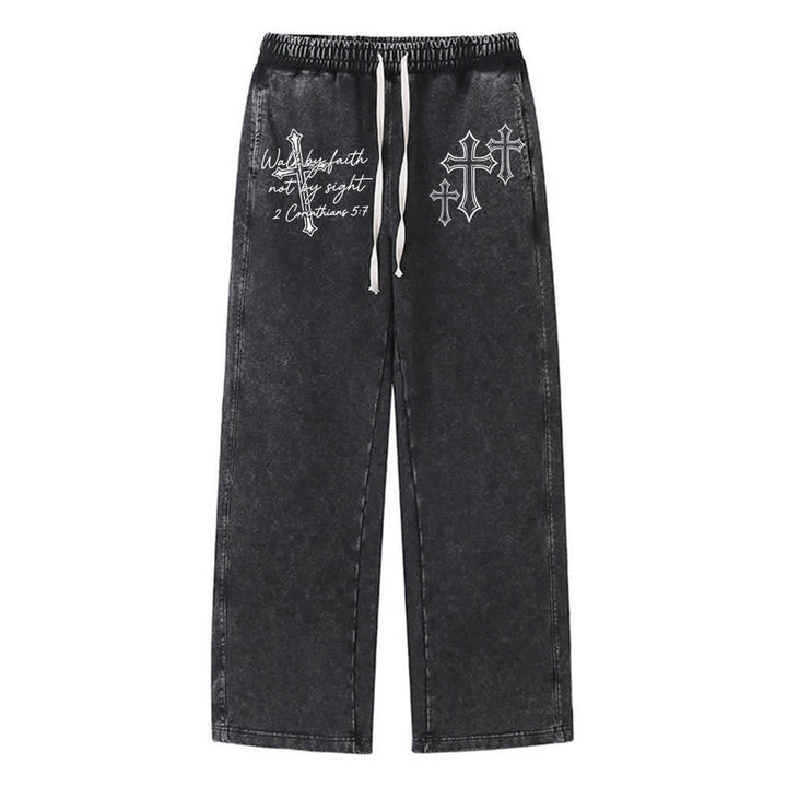 Christianartworkshop Scripture Walk By Faith Ornate Cross Statement Washed Sweatpants - Schwarz - XL - image 0