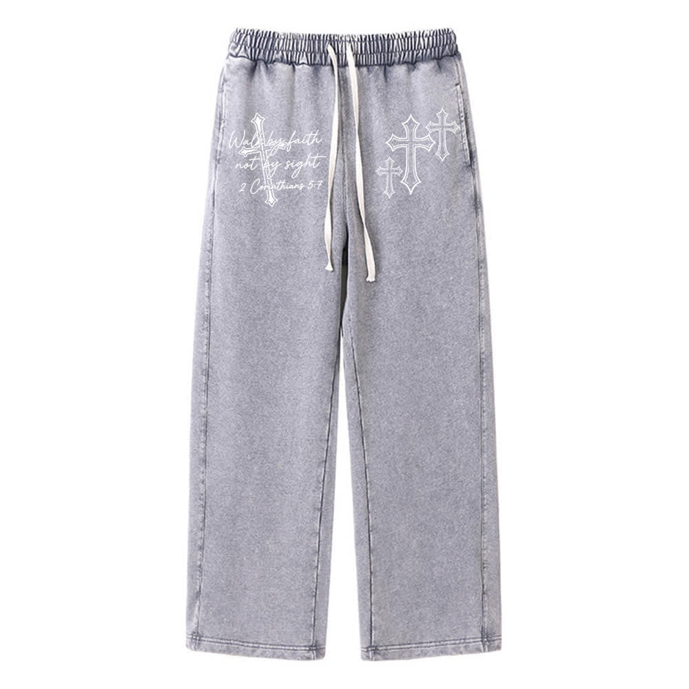 Christianartworkshop Scripture Walk By Faith Ornate Cross Statement Washed Sweatpants - Grau - XL - image 3