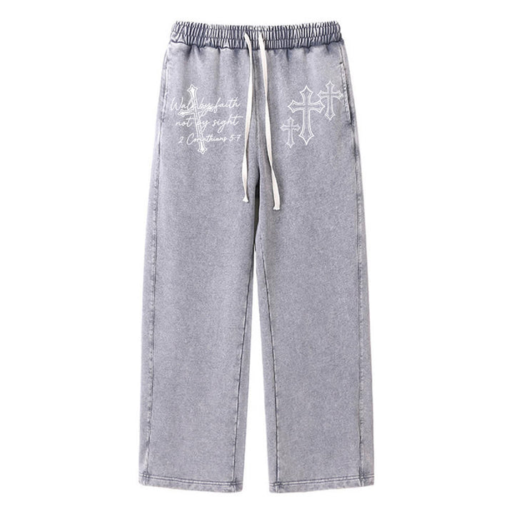 Christianartworkshop Scripture Walk By Faith Ornate Cross Statement Washed Sweatpants - Grau - XL - image 3
