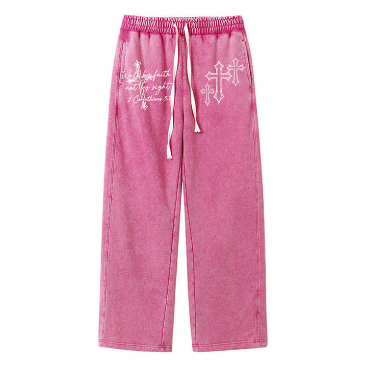 Christianartworkshop Scripture Walk By Faith Ornate Cross Statement Washed Sweatpants - Rose - XL - image 12