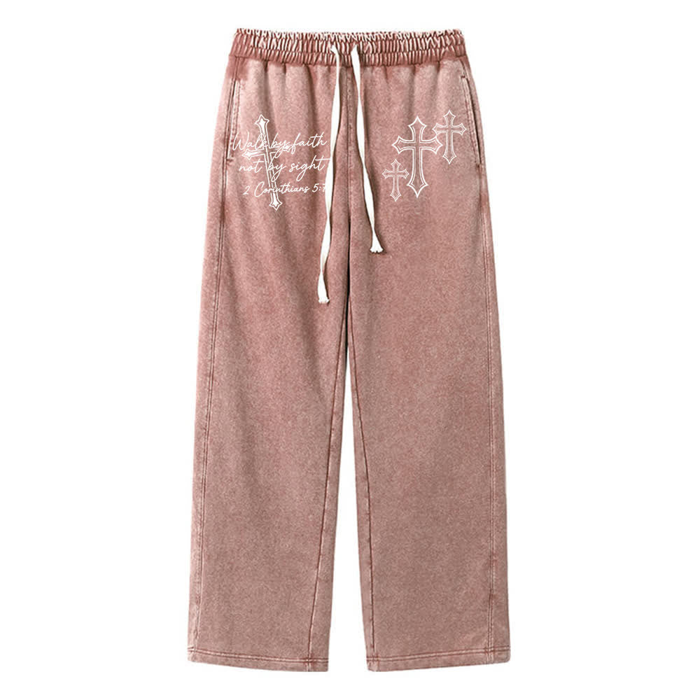 Christianartworkshop Scripture Walk By Faith Ornate Cross Statement Washed Sweatpants - Braun - XL - image 9