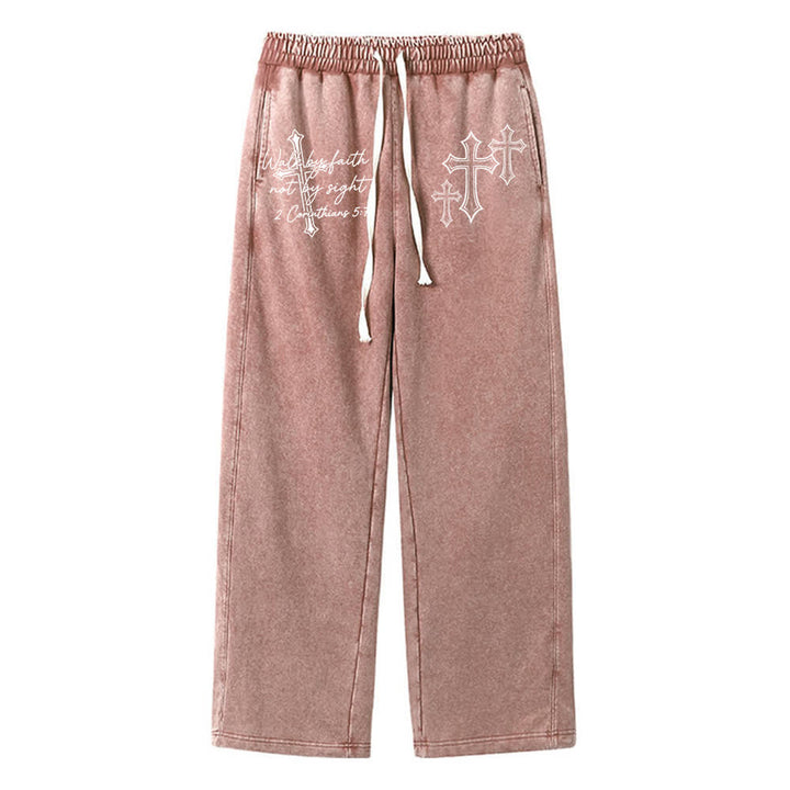 Christianartworkshop Scripture Walk By Faith Ornate Cross Statement Washed Sweatpants - Braun - XL - image 9