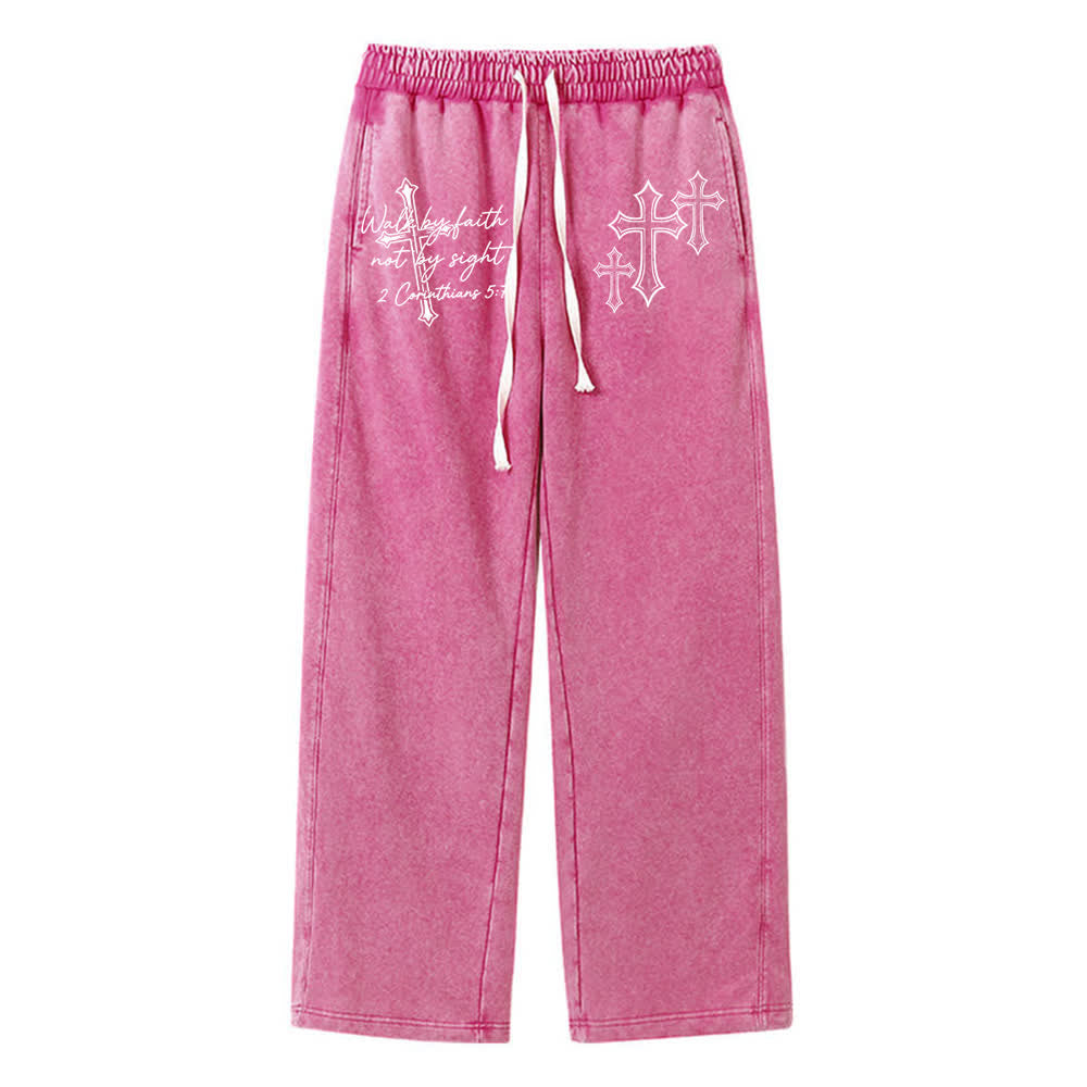 Christianartworkshop Scripture Walk By Faith Ornate Cross Statement Washed Sweatpants - Rose - 2XL - image 14