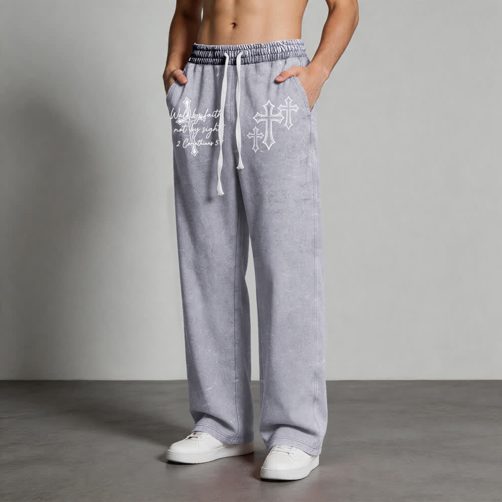 Christianartworkshop Scripture Walk By Faith Ornate Cross Statement Washed Sweatpants - image 5
