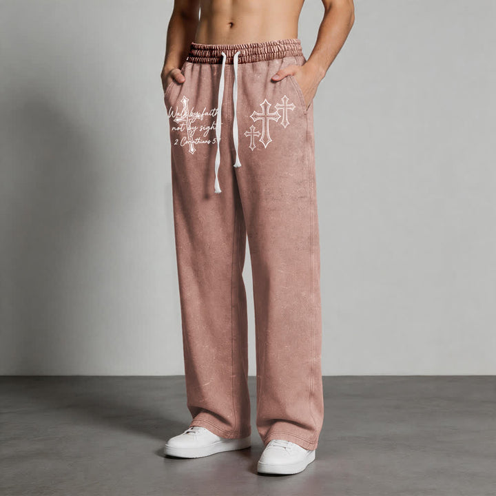 Christianartworkshop Scripture Walk By Faith Ornate Cross Statement Washed Sweatpants - image 11