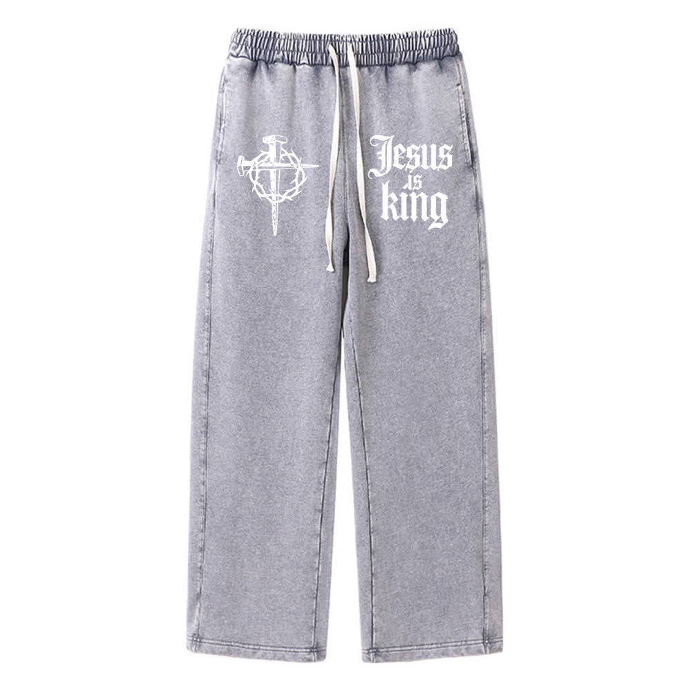 Christianartworkshop Gothic Nagelkreuz Jesus ist König Statement-Jogginghose - Grau - XL - image 3