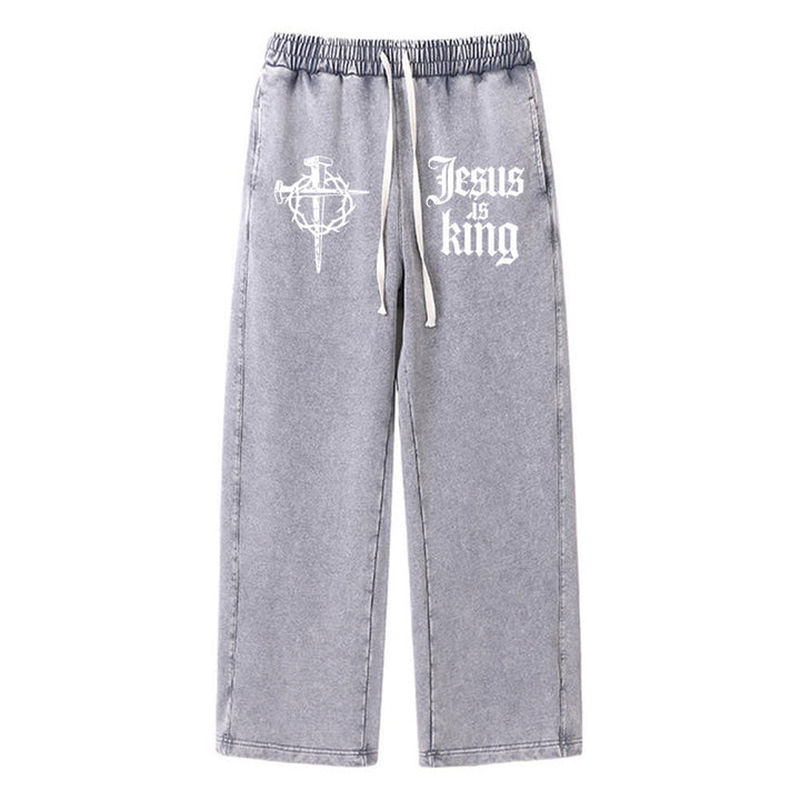 Christianartworkshop Gothic Nagelkreuz Jesus ist König Statement-Jogginghose - Grau - XL - image 3