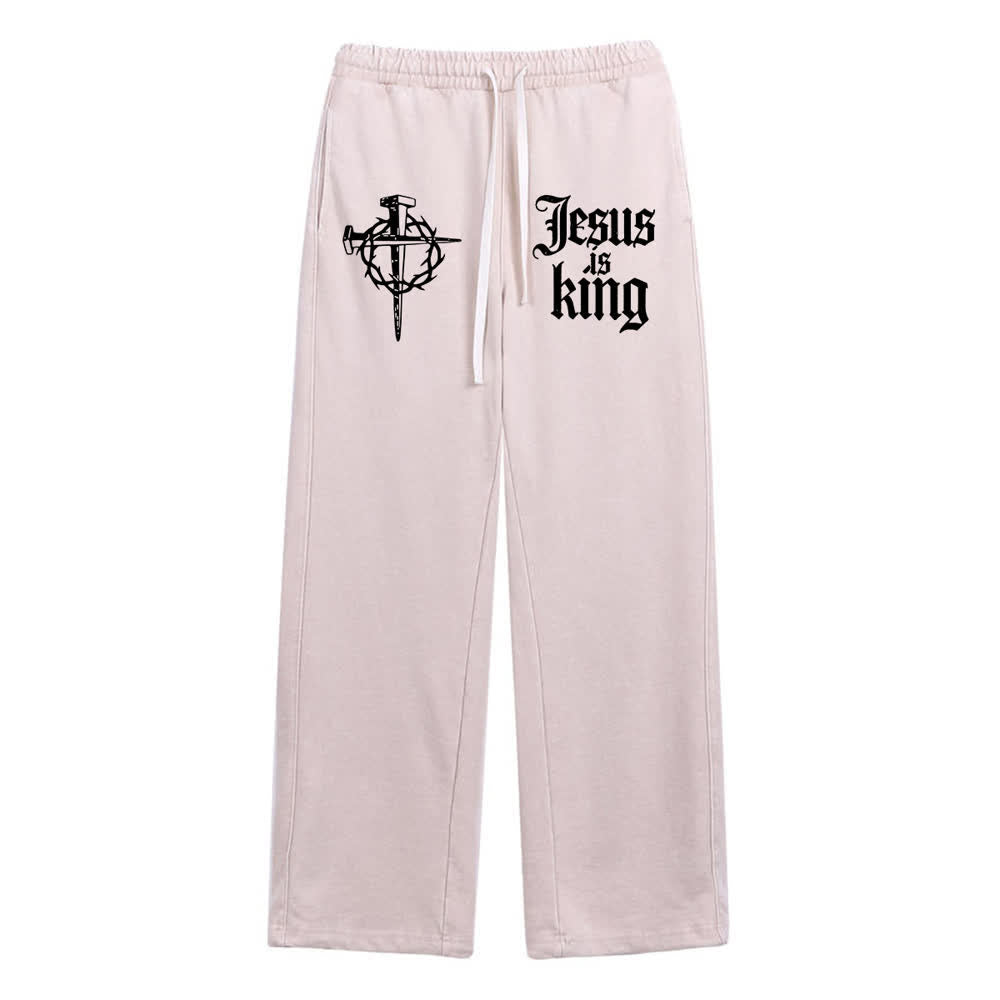 Christianartworkshop Gothic Nagelkreuz Jesus ist König Statement-Jogginghose - Aprikose - XL - image 15