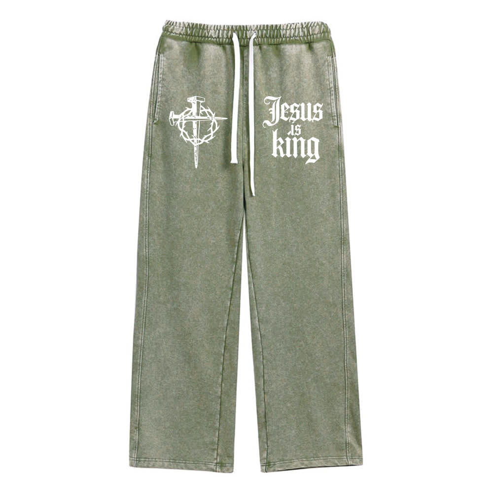 Christianartworkshop Gothic Nagelkreuz Jesus ist König Statement-Jogginghose - Armeegrün - XL - image 6