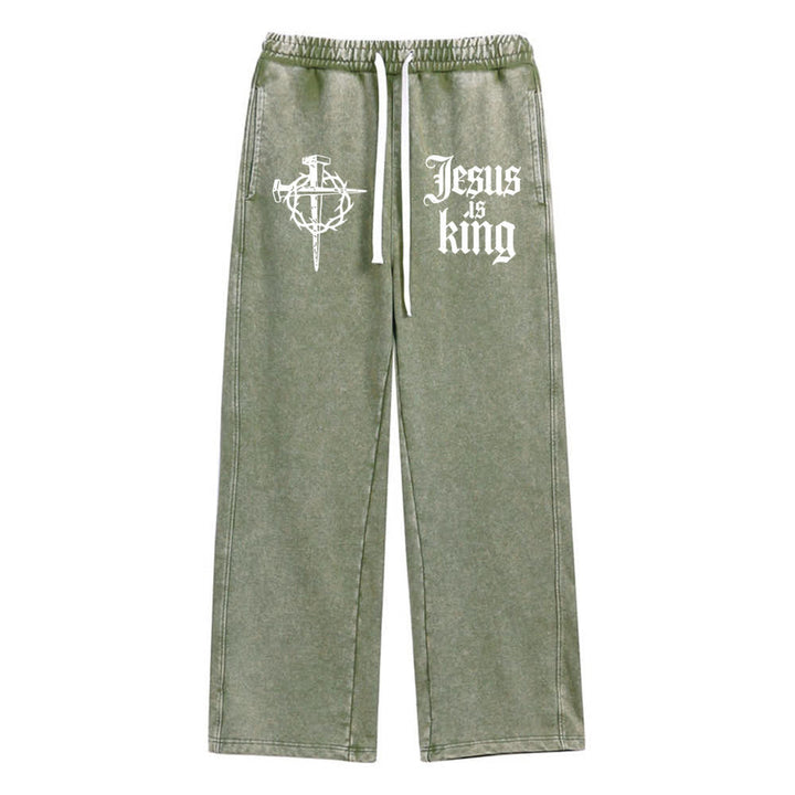 Christianartworkshop Gothic Nagelkreuz Jesus ist König Statement-Jogginghose - Armeegrün - XL - image 6