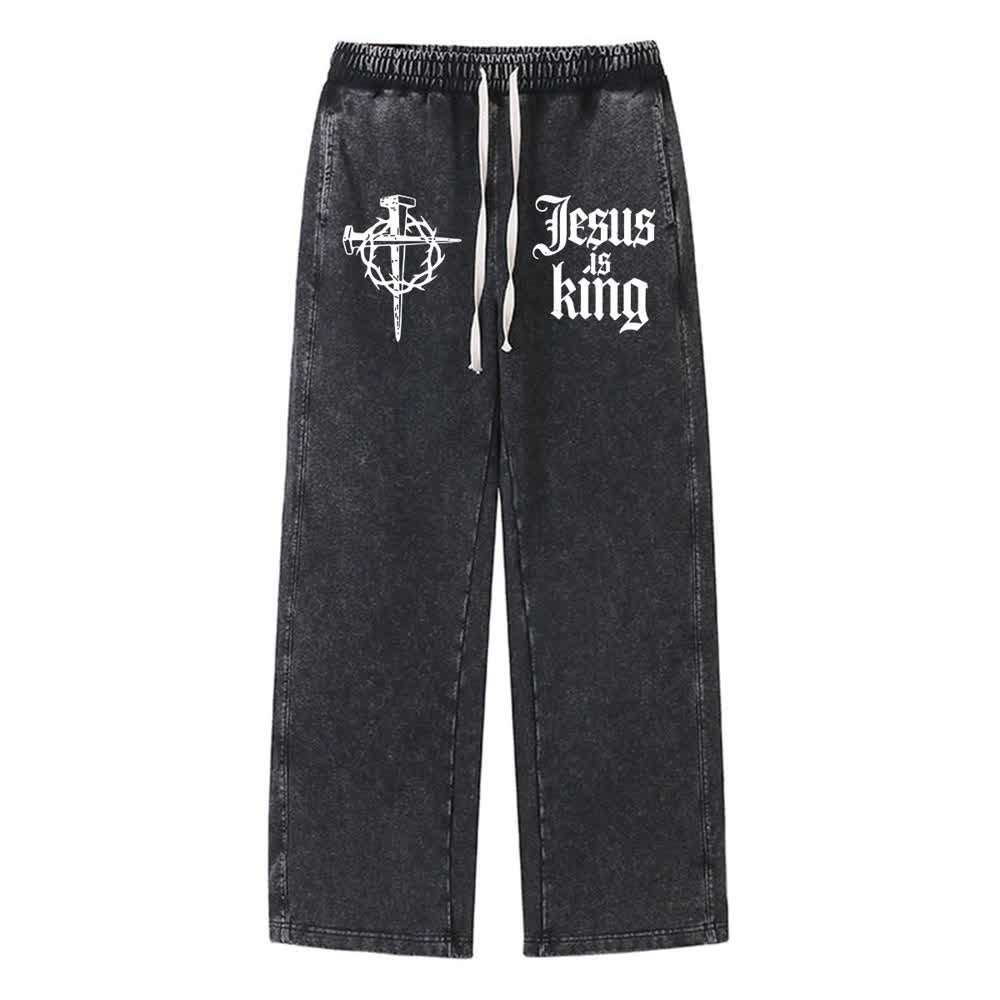 Christianartworkshop Gothic Nagelkreuz Jesus ist König Statement-Jogginghose - Schwarz - XL - image 0