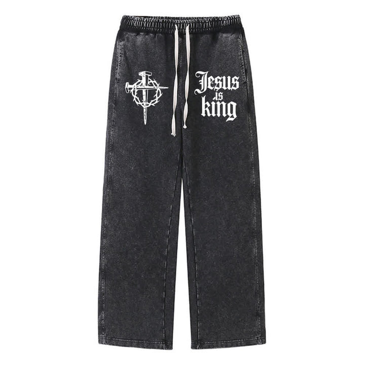Christianartworkshop Gothic Nagelkreuz Jesus ist König Statement-Jogginghose - Schwarz - XL - image 0