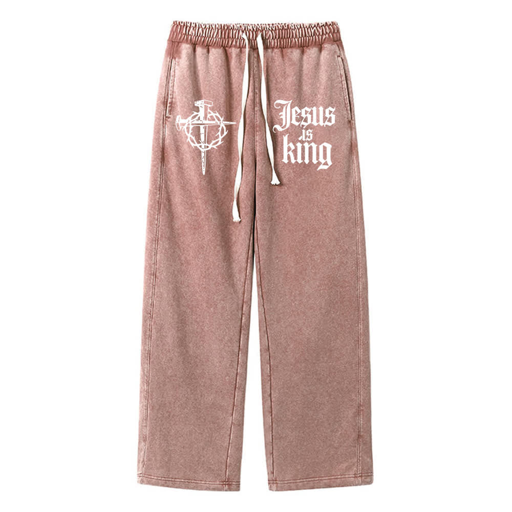 Christianartworkshop Gothic Nagelkreuz Jesus ist König Statement-Jogginghose - Braun - XL - image 9