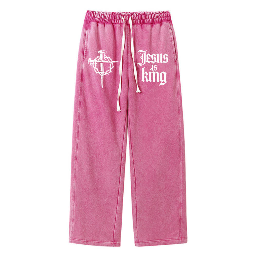 Christianartworkshop Gothic Nagelkreuz Jesus ist König Statement-Jogginghose - Rose - XL - image 12