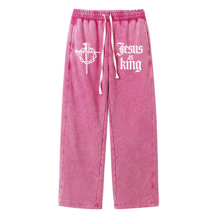 Christianartworkshop Gothic Nagelkreuz Jesus ist König Statement-Jogginghose - Rose - XL - image 12