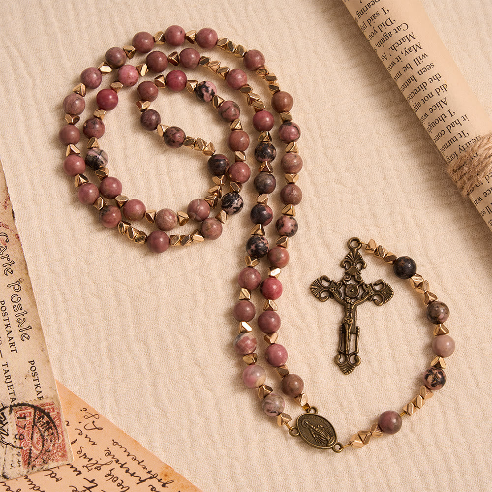 Wundermedaille und Kruzifix von Christianartworkshop , 6 mm rund, mehrfarbig, natürliche schwarze Linie, Rosenkranz - image 1