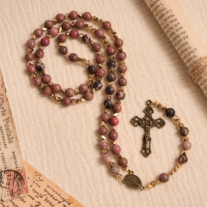 Wundermedaille und Kruzifix von Christianartworkshop , 6 mm rund, mehrfarbig, natürliche schwarze Linie, Rosenkranz - image 1