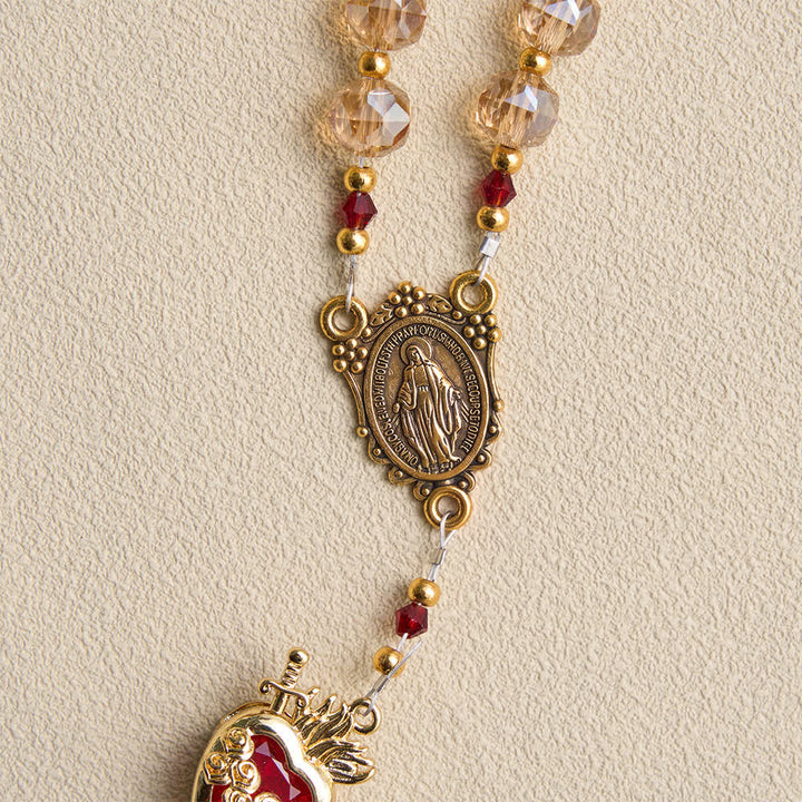 Rosenkranz aus facettiertem Champagnerglas mit Herz-Jesu-Anhängern von Christianartworkshop : Symbol der ewigen göttlichen Liebe - image 6