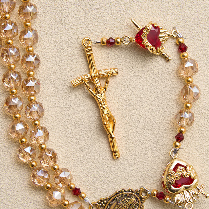 Rosenkranz aus facettiertem Champagnerglas mit Herz-Jesu-Anhängern von Christianartworkshop : Symbol der ewigen göttlichen Liebe - image 7