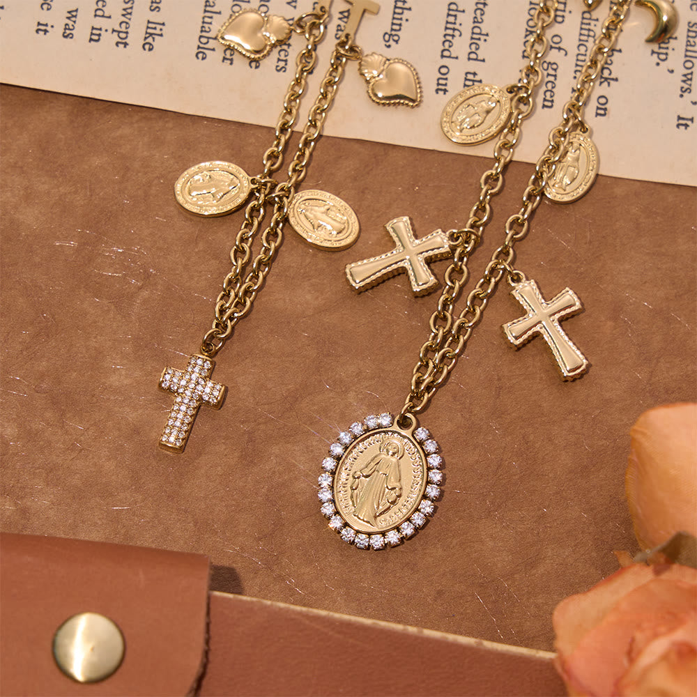 Christianartworkshop Vintage-Choker-Halskette mit Maria- und Kreuzanhänger: Symbol sanfter, heiliger Ausstrahlung - image 1