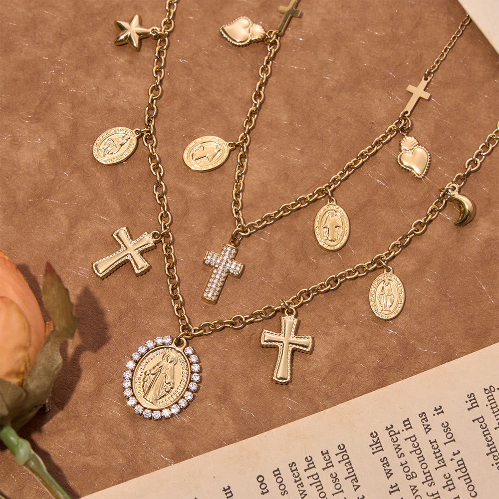 Christianartworkshop Vintage-Choker-Halskette mit Maria- und Kreuzanhänger: Symbol sanfter, heiliger Ausstrahlung - image 0