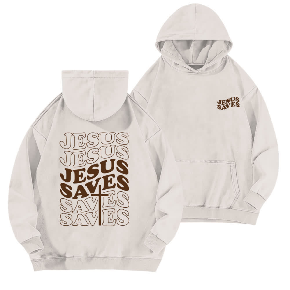 Christianartworkshop Jesus Saves Vintage-Hoodie mit Rückendruck, gewaschen - Weiß - 5XL - image 0