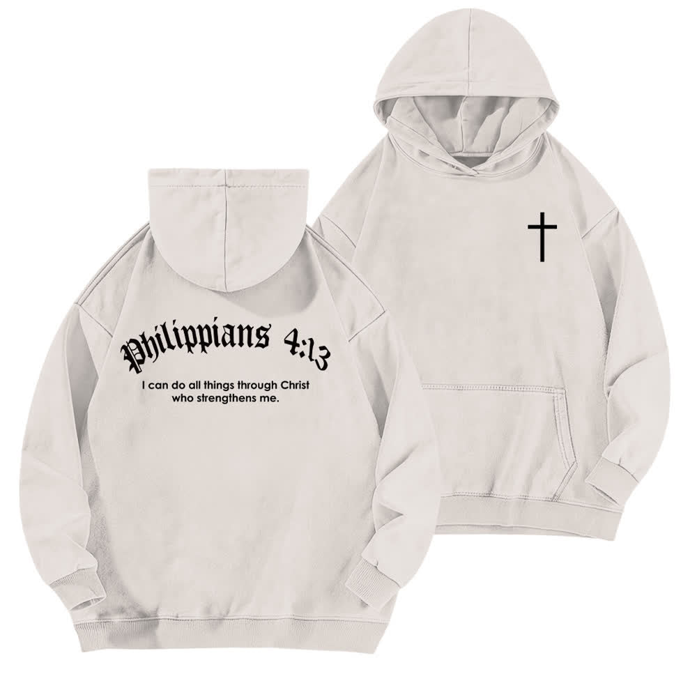 Christianartworkshop Philippians 4:13 Gothic Back Print Cross Washed Hoodie - Weiß - 5XL - image 3