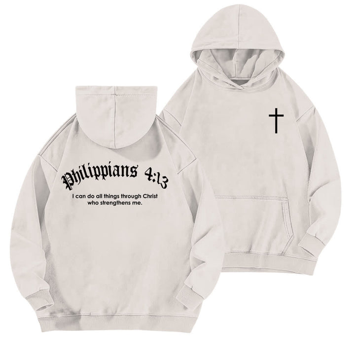 Christianartworkshop Philippians 4:13 Gothic Back Print Cross Washed Hoodie - Weiß - 5XL - image 3