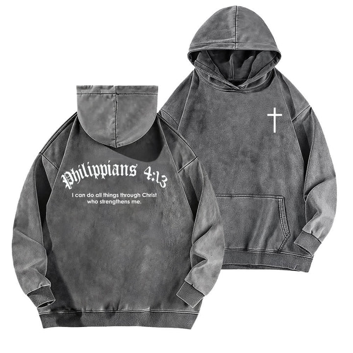 Christianartworkshop Philippians 4:13 Gothic Back Print Cross Washed Hoodie - Grau - 5XL - image 6