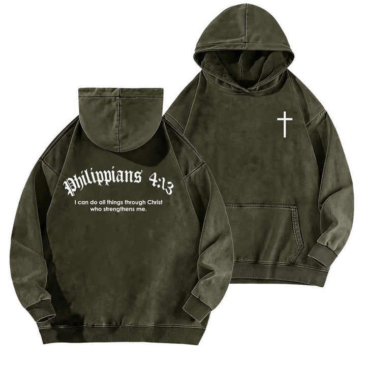Christianartworkshop Philippians 4:13 Gothic Back Print Cross Washed Hoodie - Armeegrün - 5XL - image 9