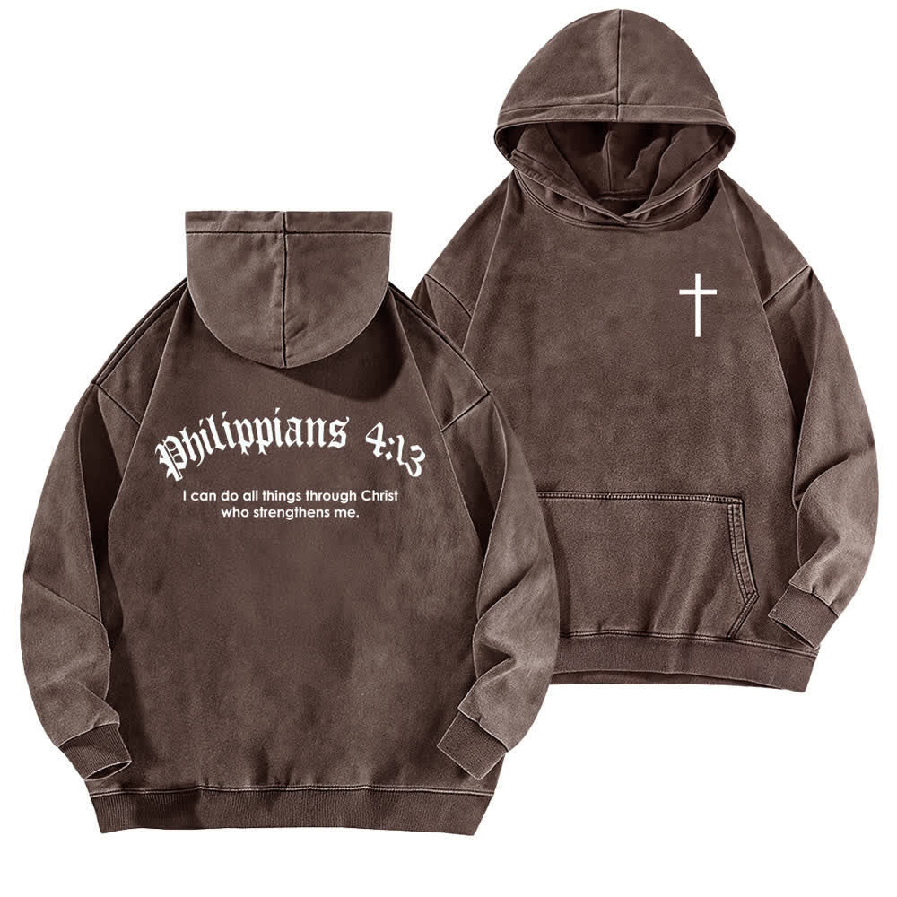 Christianartworkshop Philippians 4:13 Gothic Back Print Cross Washed Hoodie - Braun - 5XL - image 12