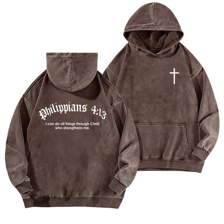 Christianartworkshop Philippians 4:13 Gothic Back Print Cross Washed Hoodie - Braun - 5XL - image 12