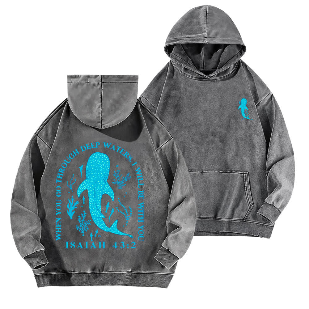 Christianartworkshop Deep Waters Jesaja 43:2 Walhai-Hoodie (gewaschen) - Grau - 5XL - image 9