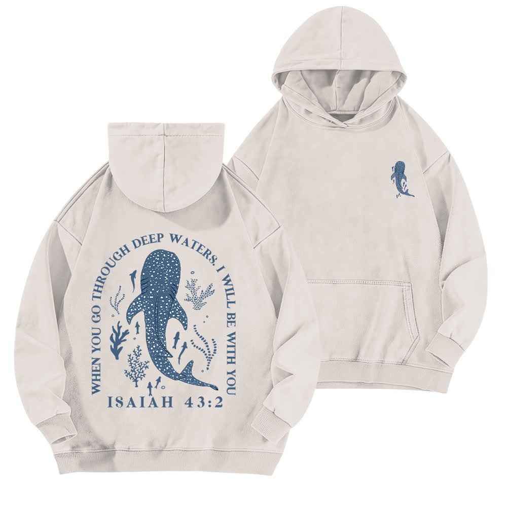 Christianartworkshop Deep Waters Jesaja 43:2 Walhai-Hoodie (gewaschen) - Weiß - 5XL - image 0