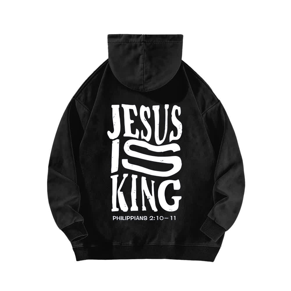 Christianartworkshop Jesus Is King Hoodie mit Vorder- und Rückseitendruck, gewaschen - image 4