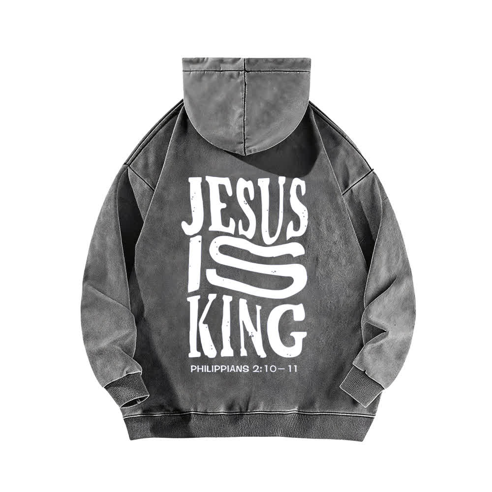 Christianartworkshop Jesus Is King Hoodie mit Vorder- und Rückseitendruck, gewaschen - image 7