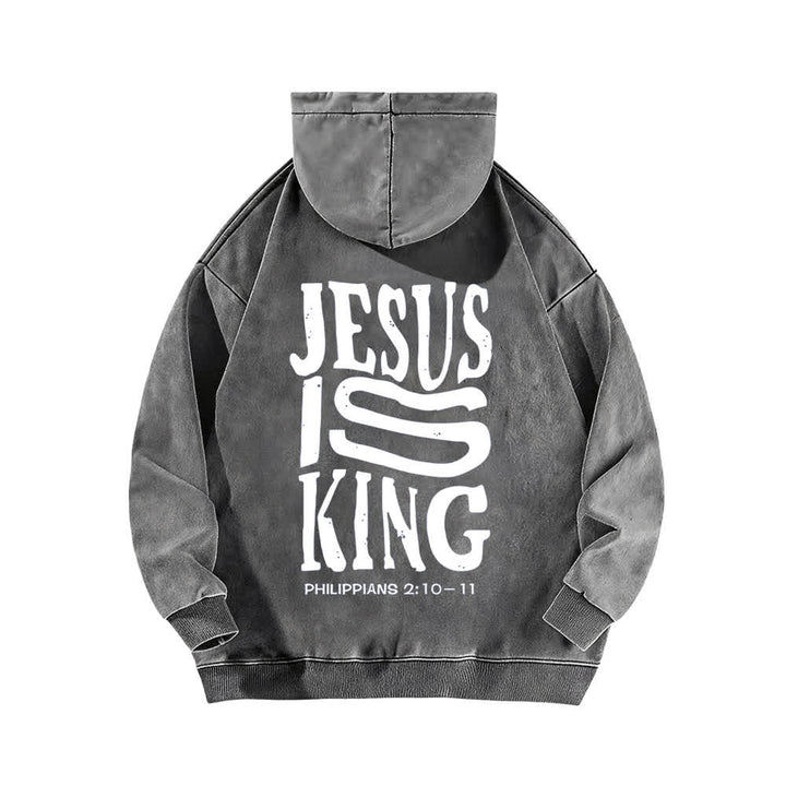 Christianartworkshop Jesus Is King Hoodie mit Vorder- und Rückseitendruck, gewaschen - image 7